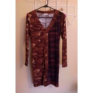 Vintage Brown Bodycon Dress – Long Sleeve Stretchy Knit, 90s Y2K Style